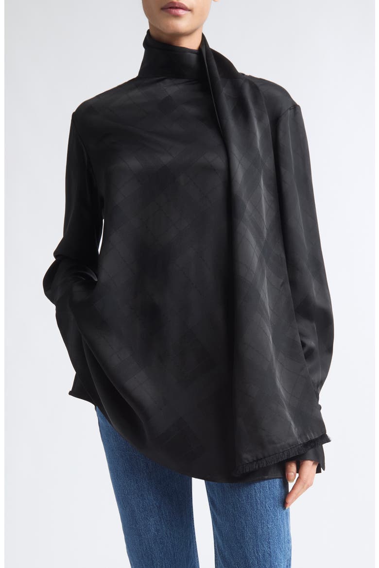 The Luss Scarf Neck Tartan Jacquard Shirt, Main, color, BLACK TARTAN