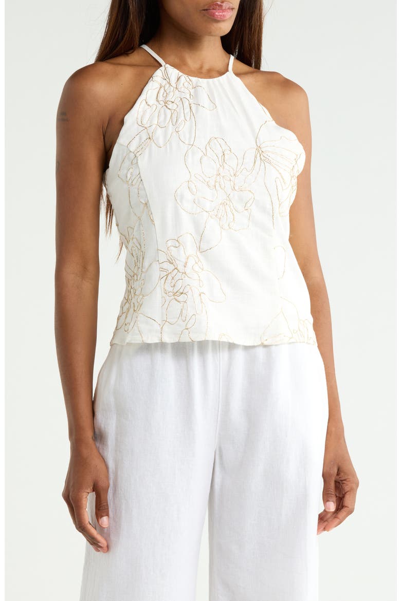 Metallic Embroidered Halter Tank, Main, color, IVORY/ GOLD