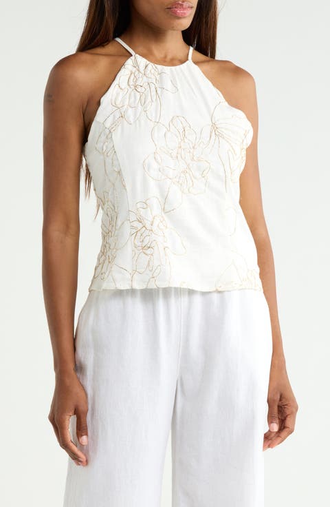 Metallic Embroidered Halter Tank