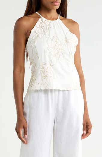 Metallic Embroidered Halter Tank