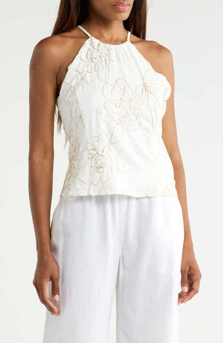 Metallic Embroidered Halter Tank