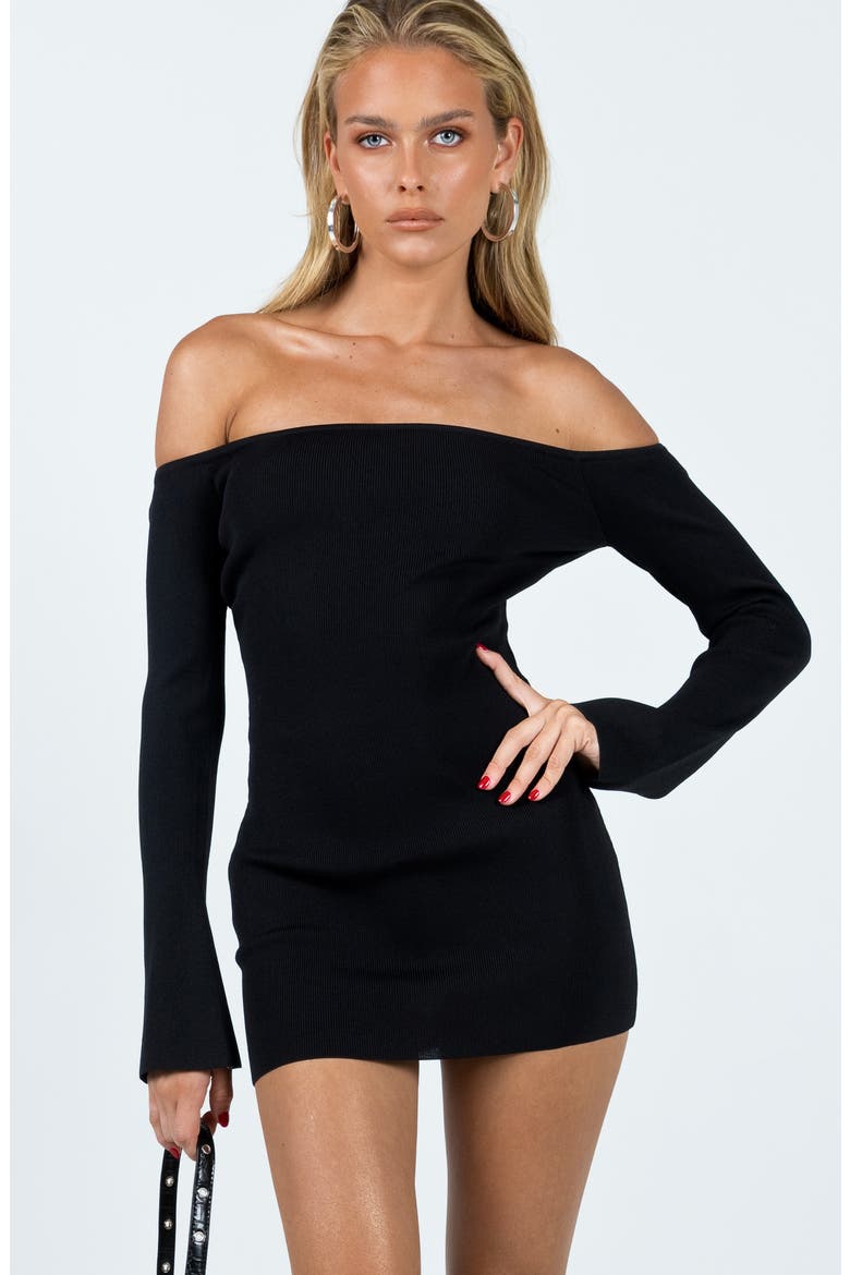 Parisa Off the Shoulder Long Sleeve Minidress, Alternate, color, BLACK
