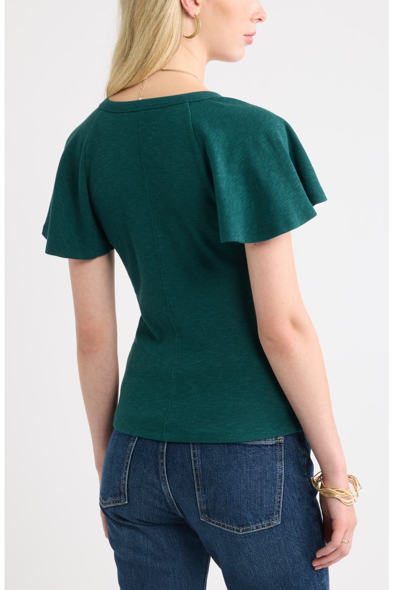 Flutter Sleeve Ribbed Henley, Alternate, color, GREEN PONDEROSA