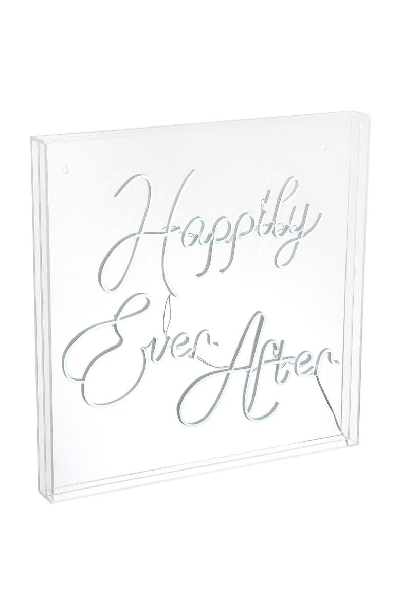JONATHAN Y Happily Ever After 23.63" Square Contemporary Glam Acrylic Box USB Operated LED Neon Light, White, Main, color, White