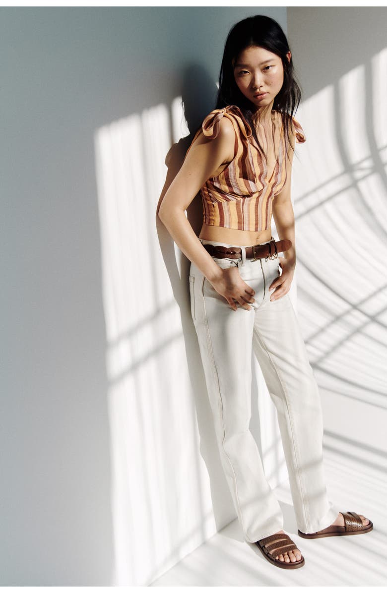 H&M Cropped Tie-strap Top, Alternate, color, Beige/Striped