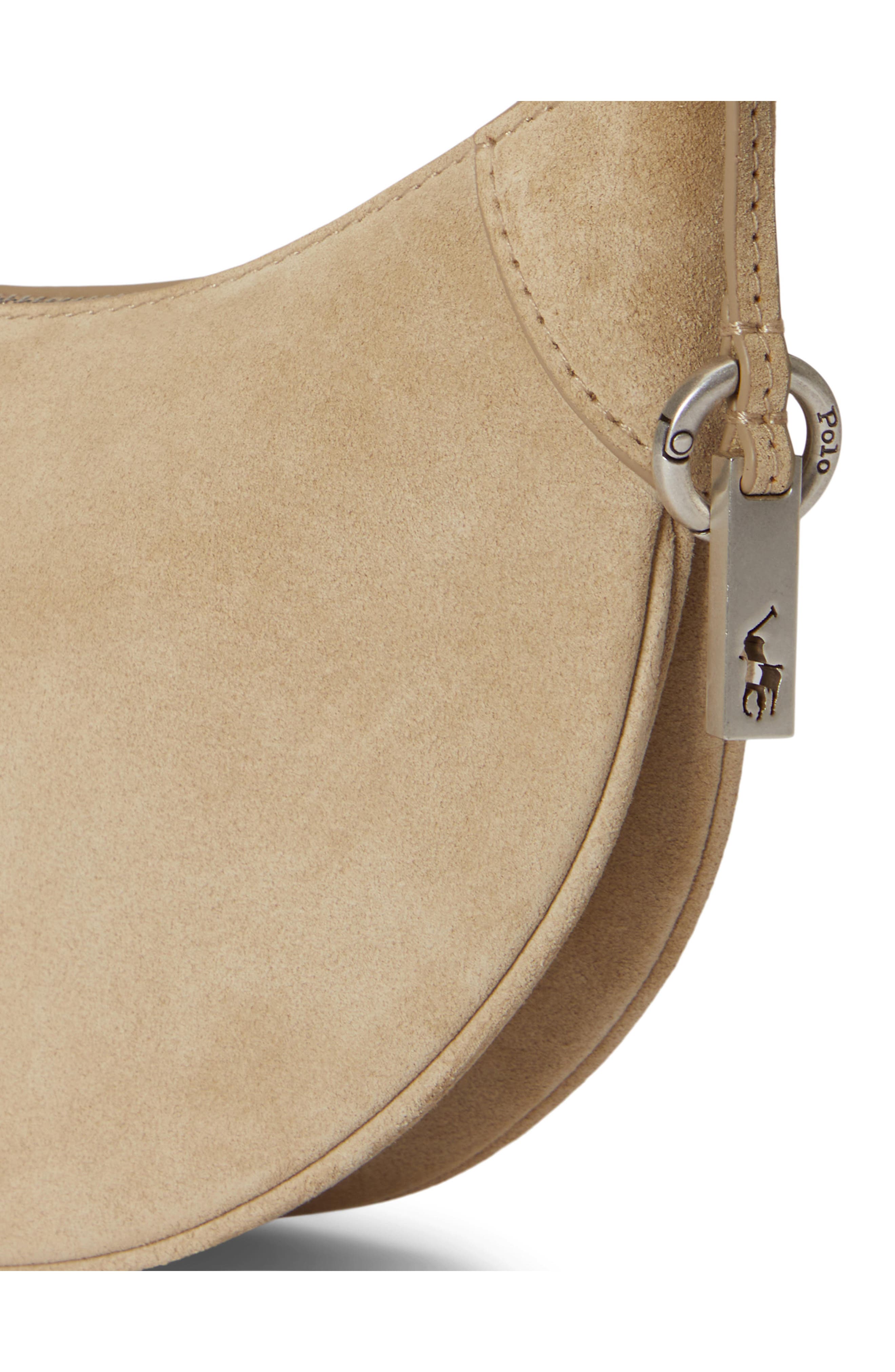 Polo Ralph Lauren Polo ID Stud Suede Crossbody Bag, Alternate, color, Cashew