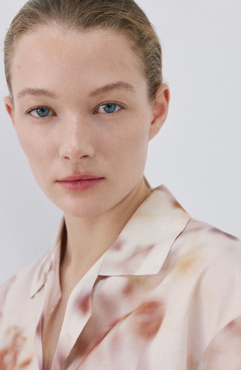 MANGO Floral Print Cotton Pajama Top, Alternate, color, Brown