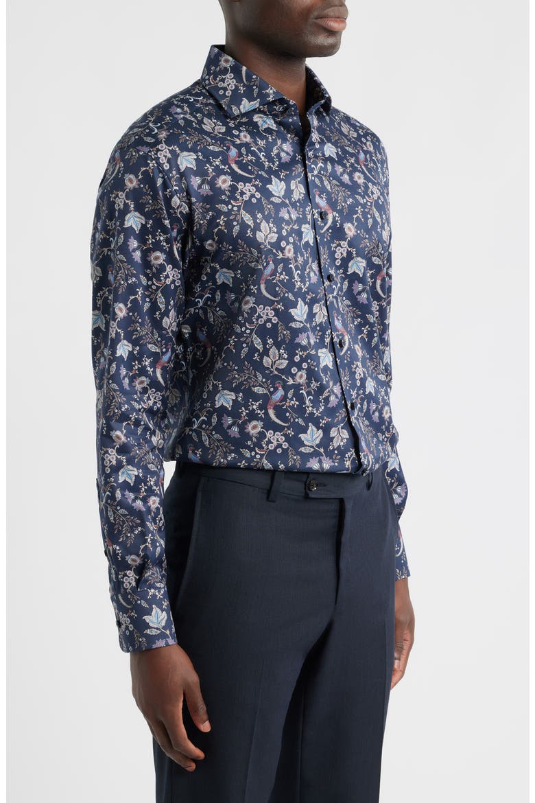 Modern Fit Floral Non-Iron Cotton Twill Dress Shirt, Alternate, color, DARK BLUE