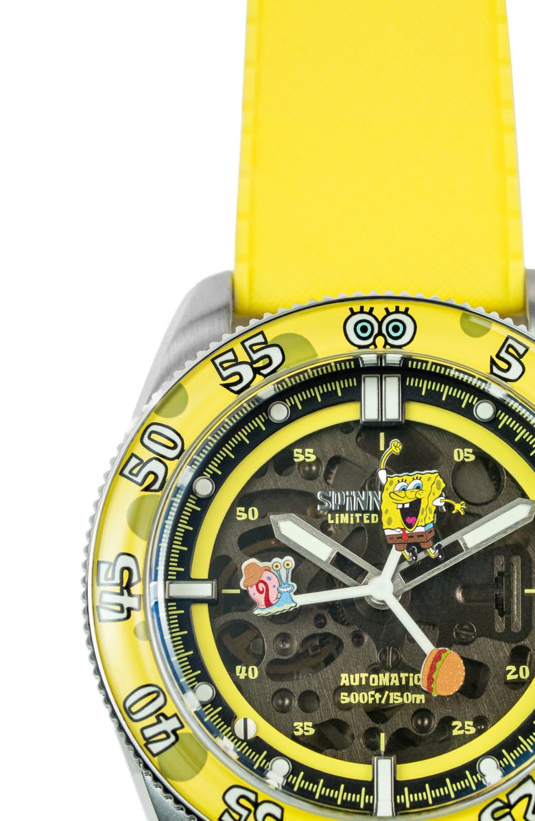 SPINNAKER x SpongeBob SquarePants Croft Midsize Automatic Rubber Strap Watch, 40mm, Alternate, color, 