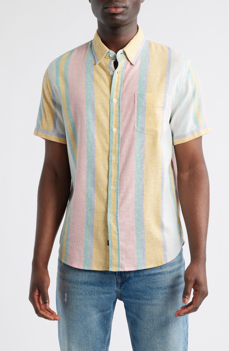 Rails Carson Stripe Short Sleeve Stretch Linen Blend Button-Up Shirt, Main, color, 