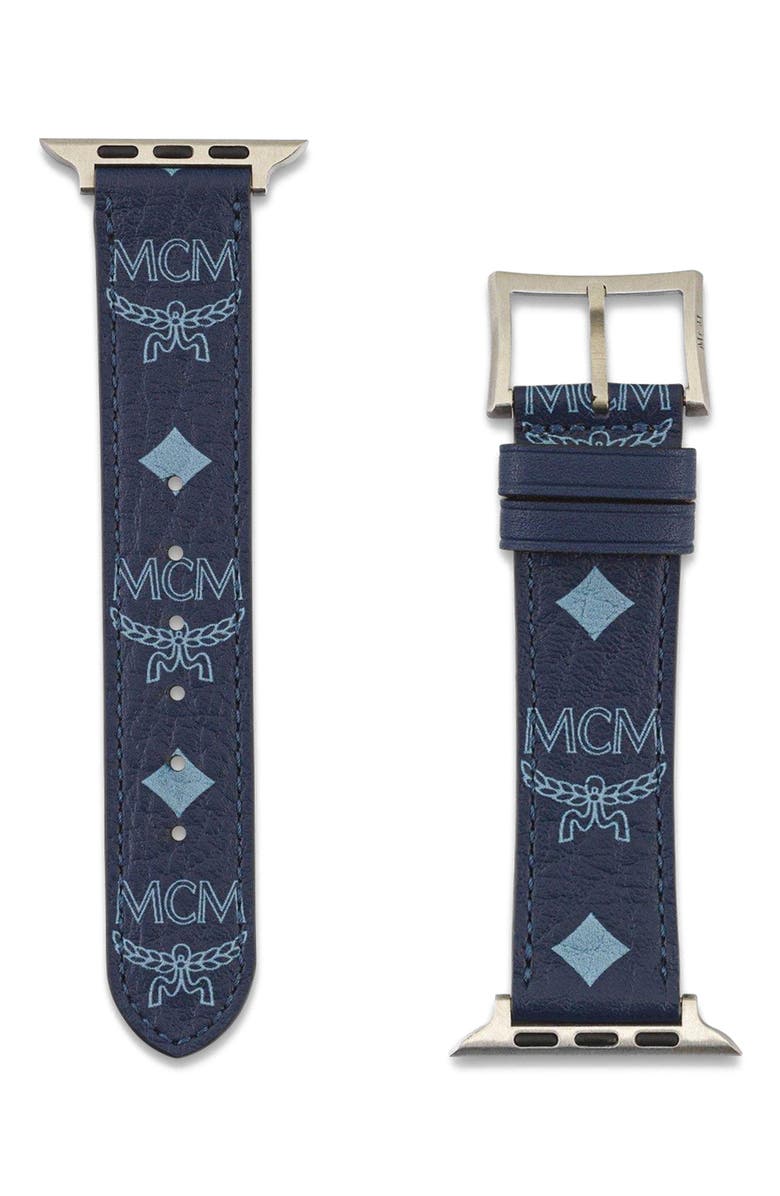 MCM Apple Watch Band in Visetos- M/L, Alternate, color, Blue