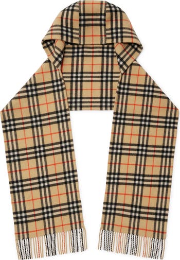 Check Hooded Cashmere Fringe Scarf