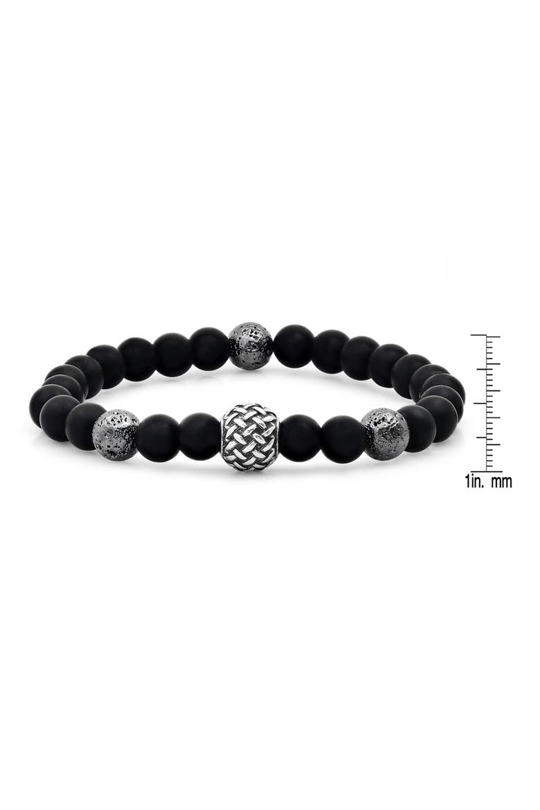 Black Lava & Stainless Steel Beaded Stretch Bracelet, Alternate, color, BLACK-METALLIC