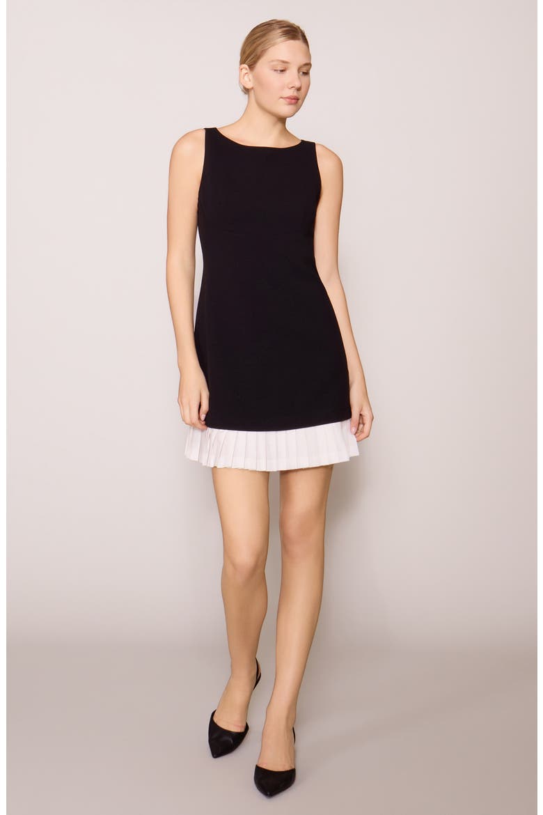 Pleated Hem Shift Minidress, Alternate, color, BLACK WHITE