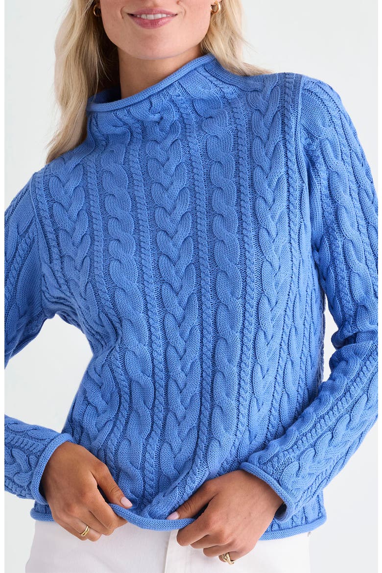 Cable Knit Mock Neck Sweater, Main, color, BREAKER BLUE