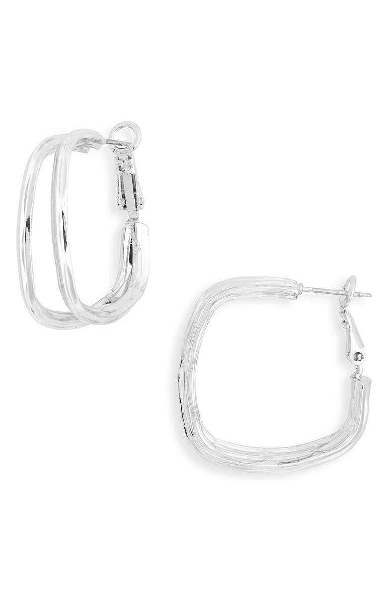 NORDSTROM RACK Square Double Hoop Earrings, Main, color, Silver