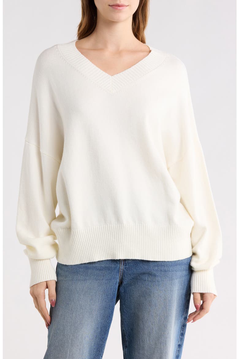 V-Neck Sweater, Main, color, CREME