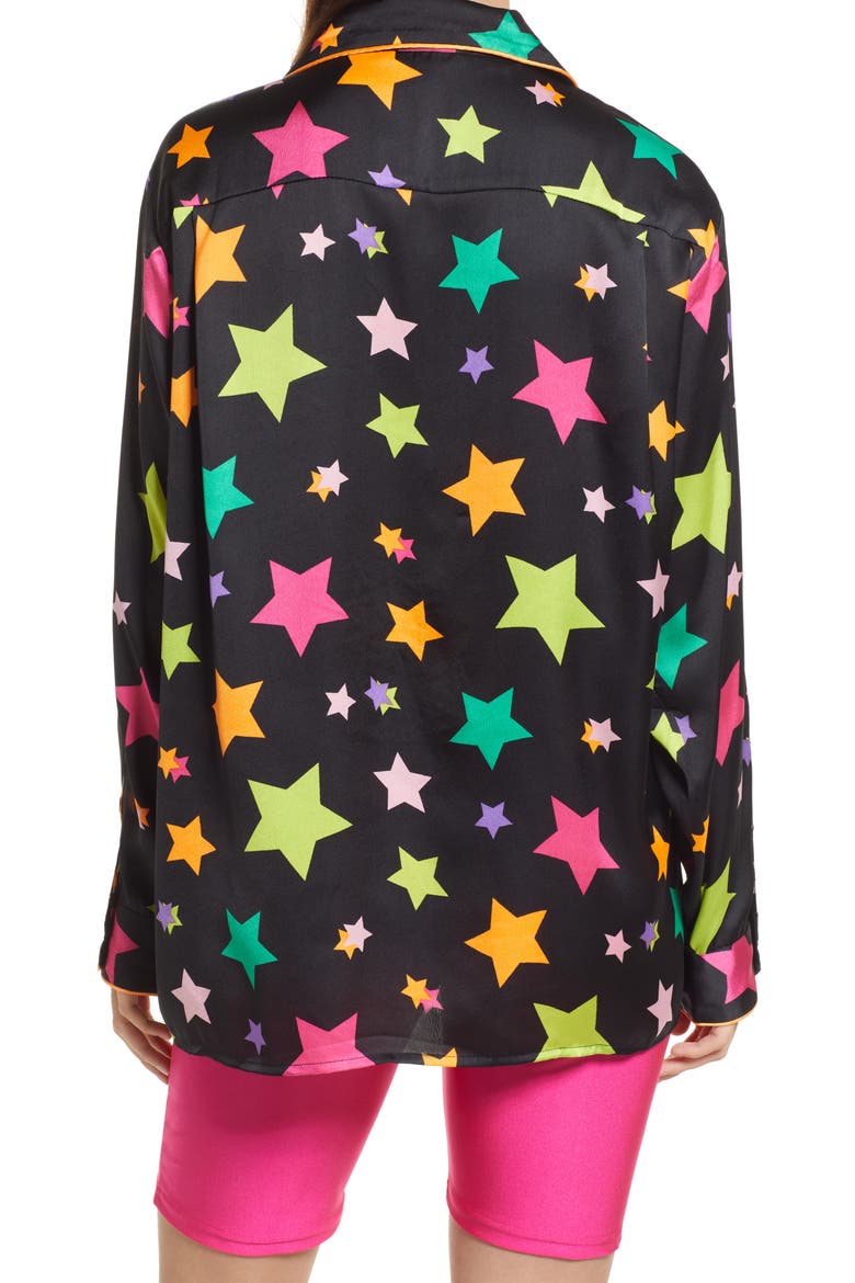 Pride Gender Inclusive Print Satin Shirt, Alternate, color, BLACK MULTI SHOOTING STARS