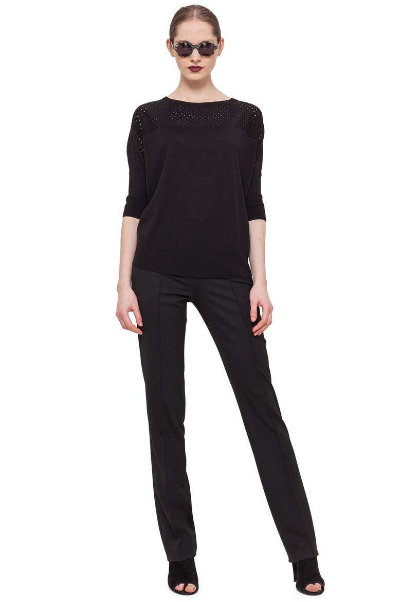 Perforated Yoke Wool Sweater, Main, color, BLACK