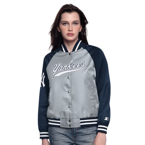 Women's Starter Gray/Navy New York Yankees Home Run Full-Snap Varsity Jacket