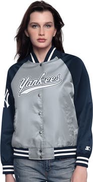 STARTER Women's Starter Gray/Navy New York Yankees Home Run Full-Snap Varsity Jacket