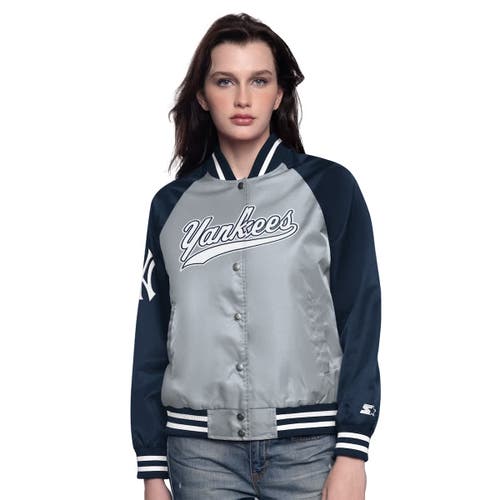 Starter Gray/navy New York Yankees Home Run Full-snap Varsity Jacket