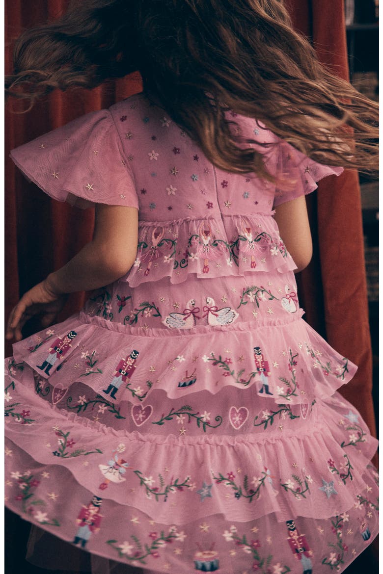 Kids' Embroidered Tulle Ruffle Dress, Alternate, color, PINK