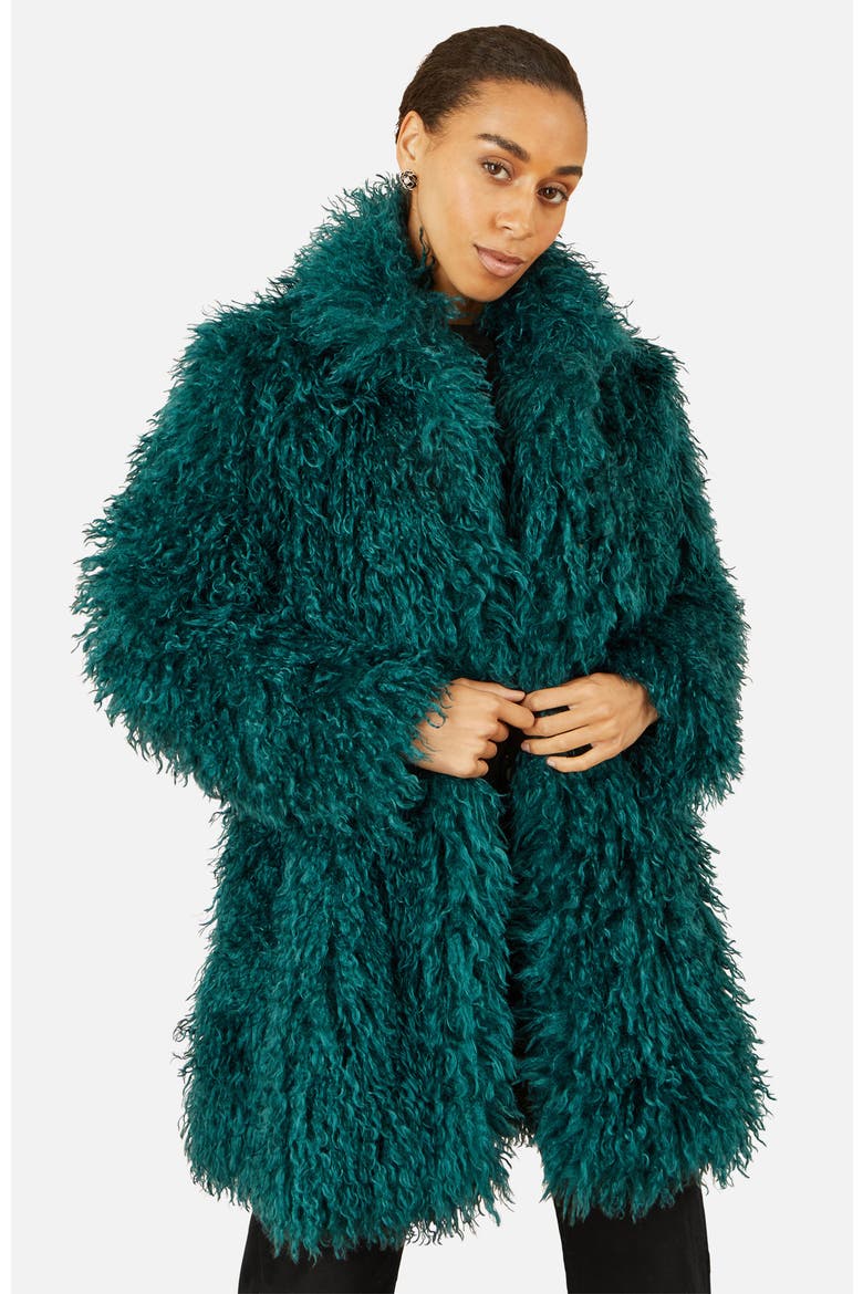 Luxe Long Hair Faux Fur Coat, Alternate, color, Teal