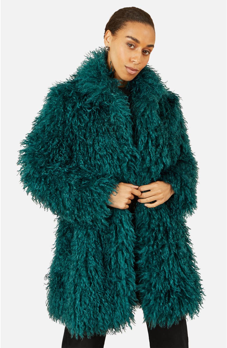 Yumi Luxe Long Hair Faux Fur Coat, Alternate, color, Teal