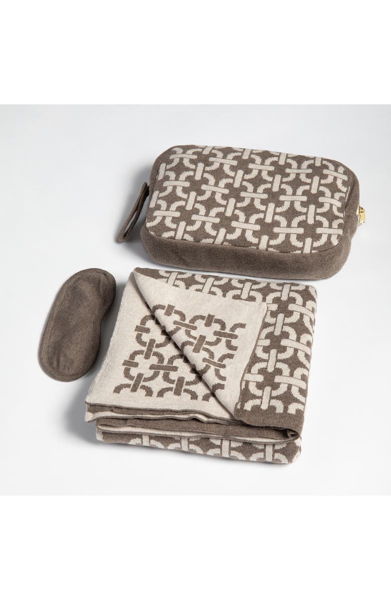 Pink Lemonade Chains Organic Cotton Travel Blanket and Eye Mask Set, Main, color, Brown