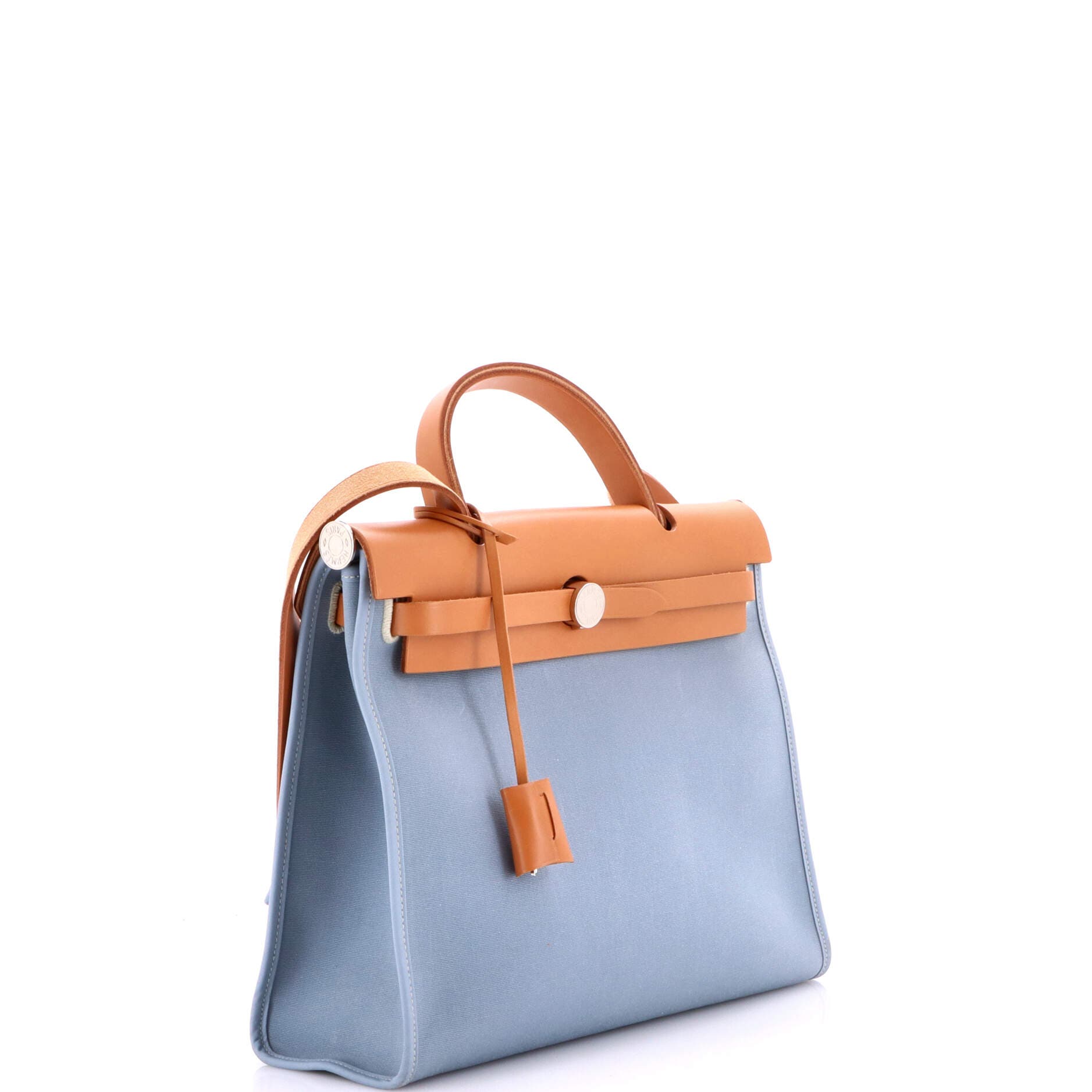 Pre-Owned Hermes Herbag Zip Leather and Toile 31, Alternate, color, Bleu Lin