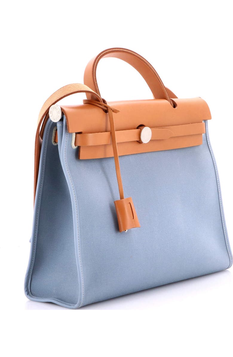 Pre-Owned Hermes Herbag Zip Leather and Toile 31, Alternate, color, Bleu Lin