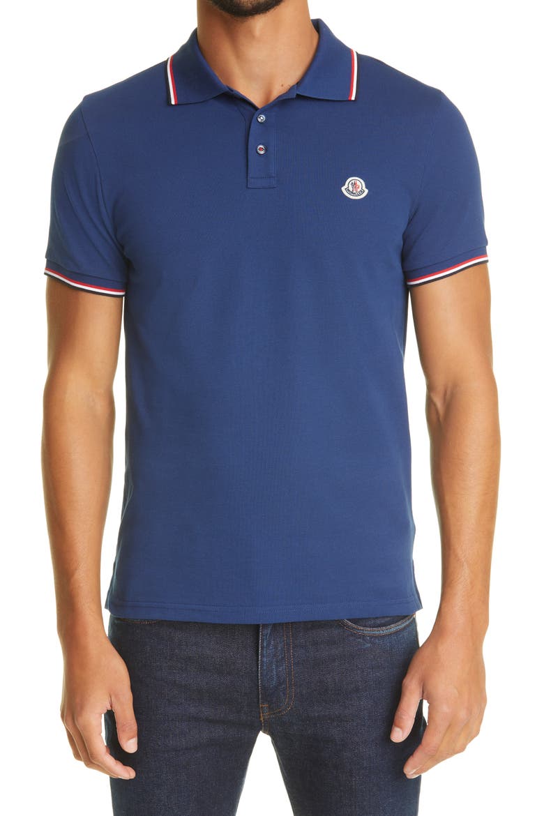 Logo Patch Tipped Cotton Piqué Polo, Main, color, BLUE