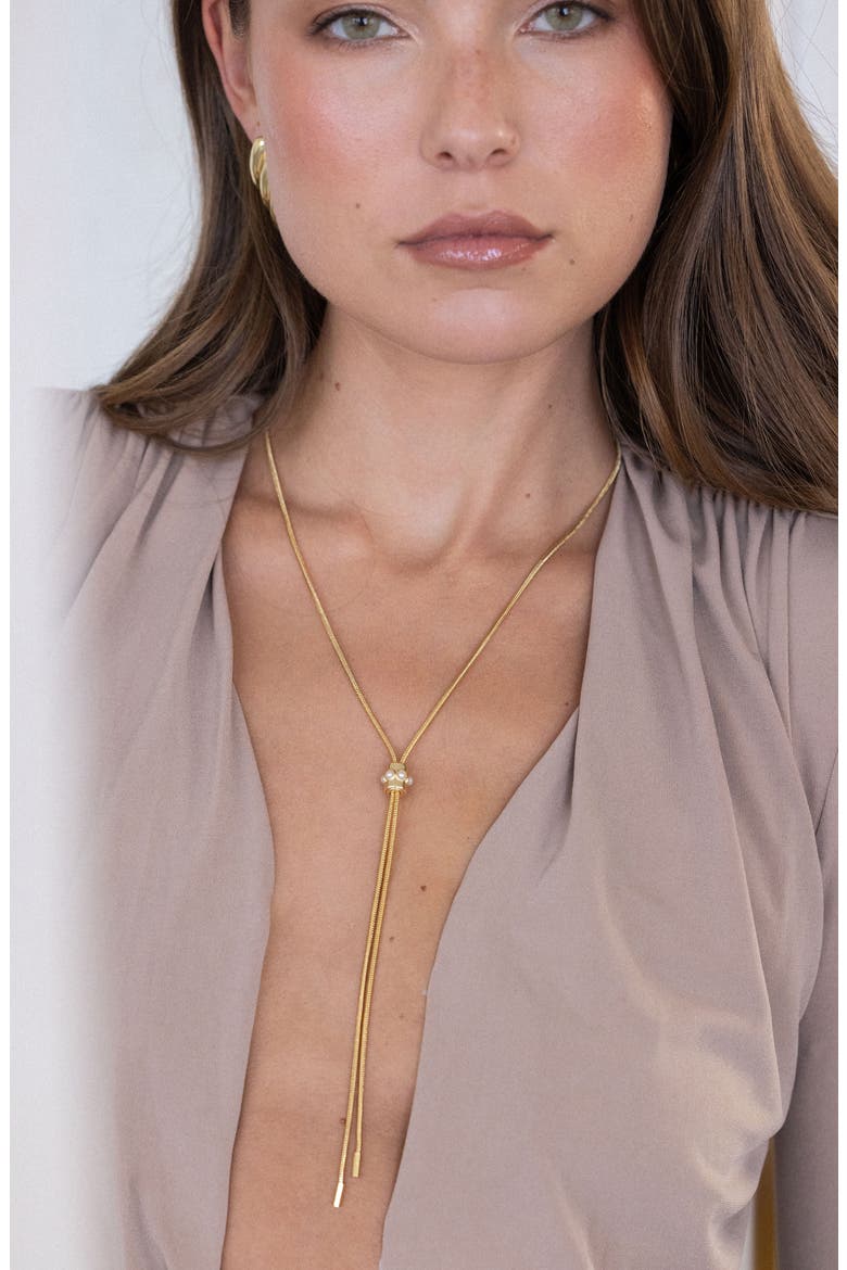 Gail Bolo Faux Pearl Necklace, Alternate, color, GOLD