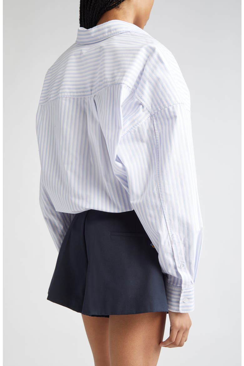 Cotton Oxford Crop Wrap Button-Up Shirt, Alternate, color, BLUE/ PINK