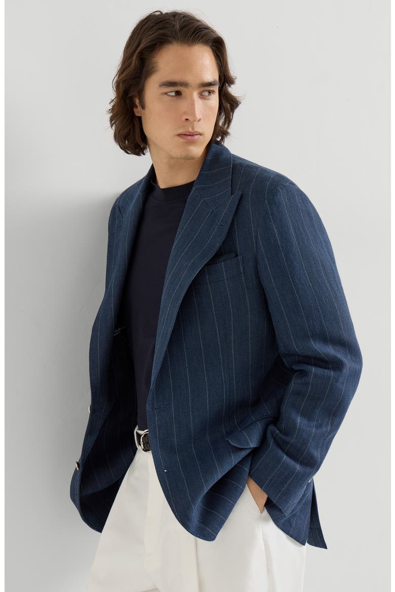 Chalk stripe chevron blazer, Alternate, color, Blue