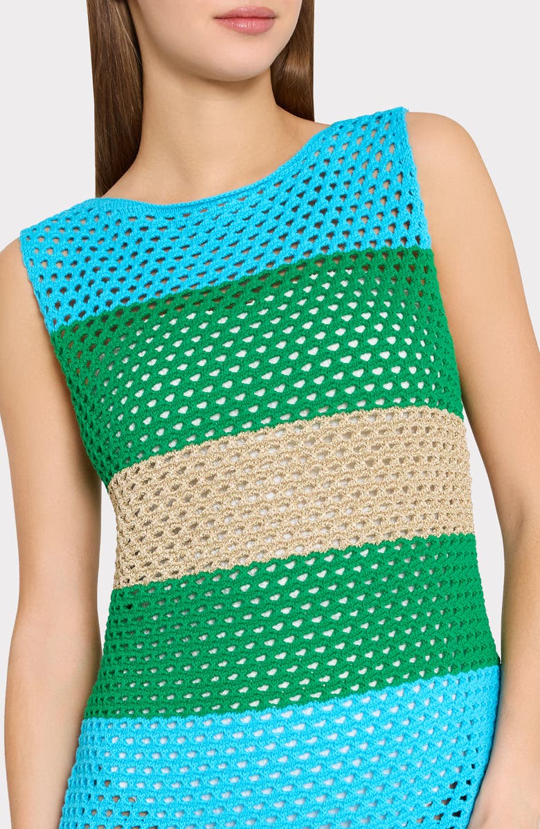 Milly Metallic Semisheer Open Stitch Cover-Up Dress, Alternate, color, Blue Green Multi