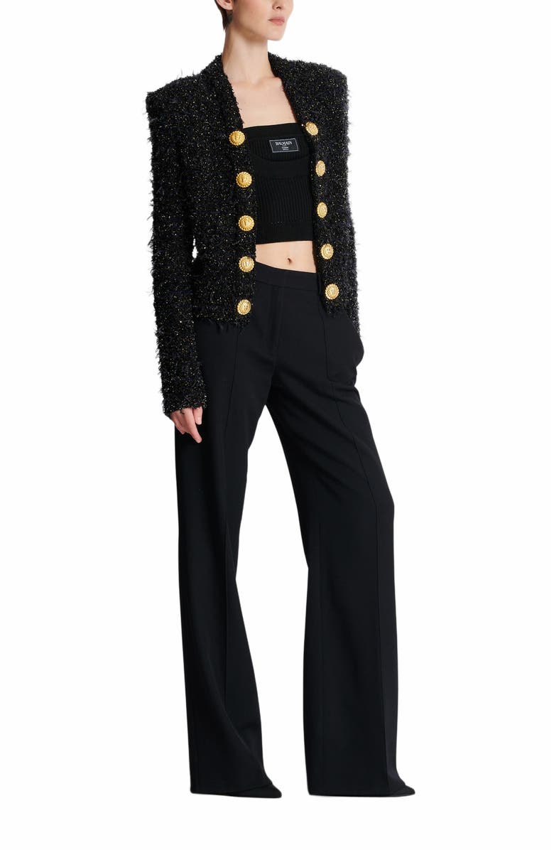 Balmain Edge-To-Edge Tweed Jacket, Alternate, color, Black