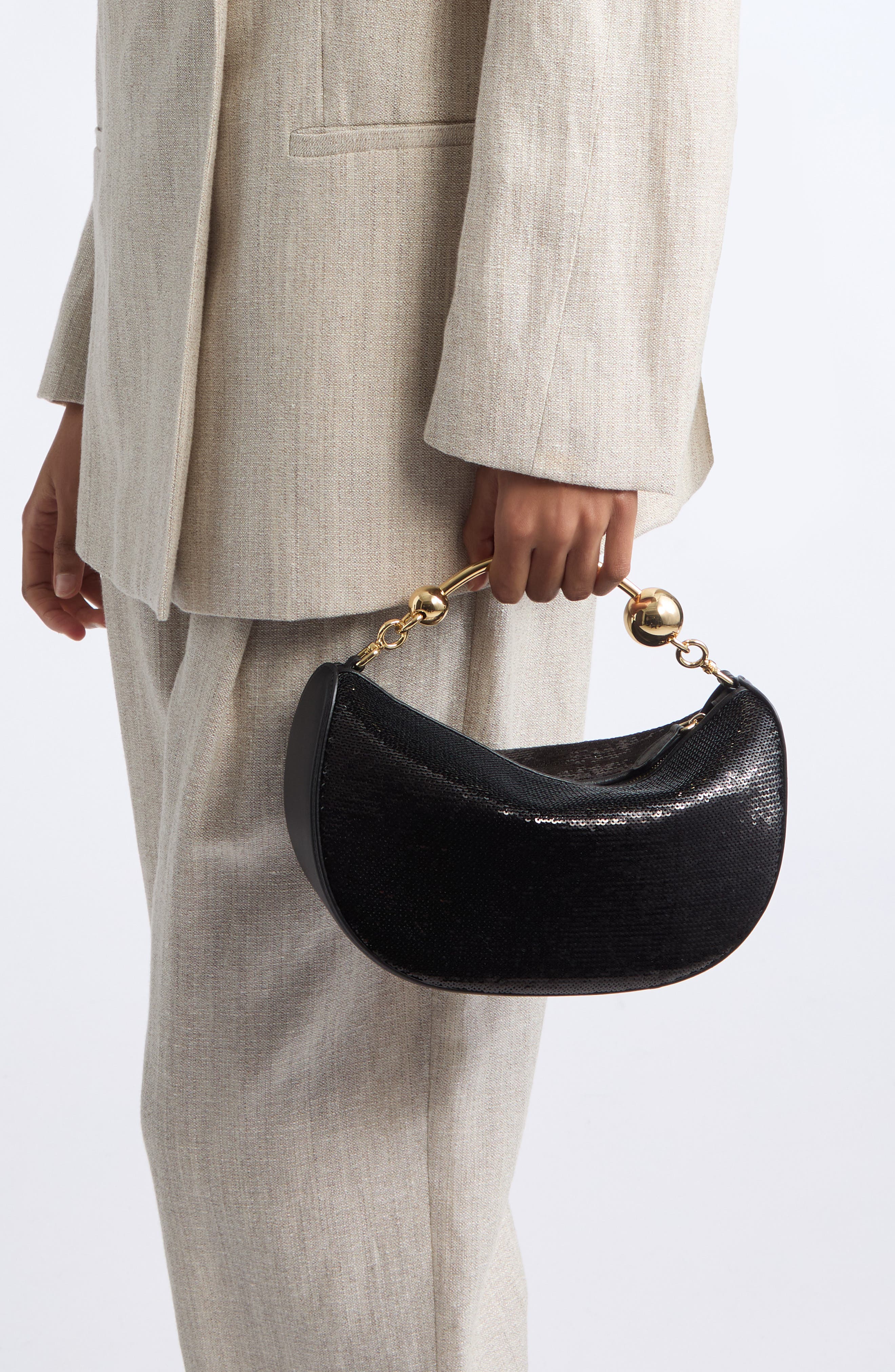 Crescent Mini Sequin Shoulder Bag, Alternate, color, BLACK