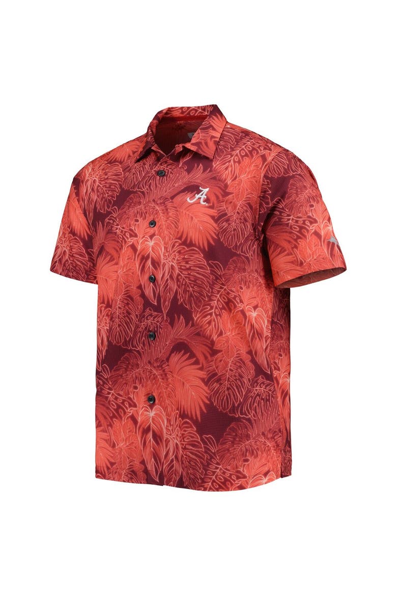 Men's Tommy Bahama Crimson Alabama Crimson Tide Coast Luminescent Fronds IslandZone Button-Up Camp Shirt, Alternate, color, Crimson