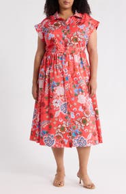 SUGARLIPS Oreanna Floral Print Midi Shirtdress