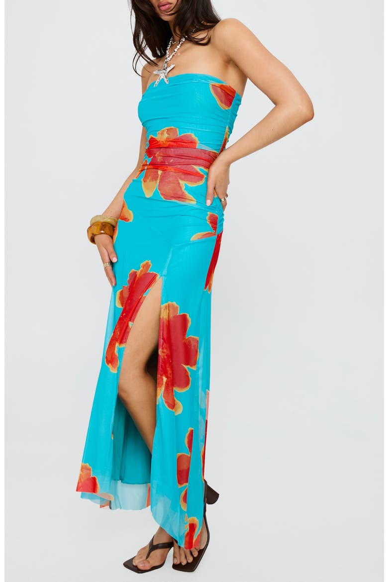 Katara Strapless Maxi Dress, Alternate, color, BLUE / ORANGE FLORAL