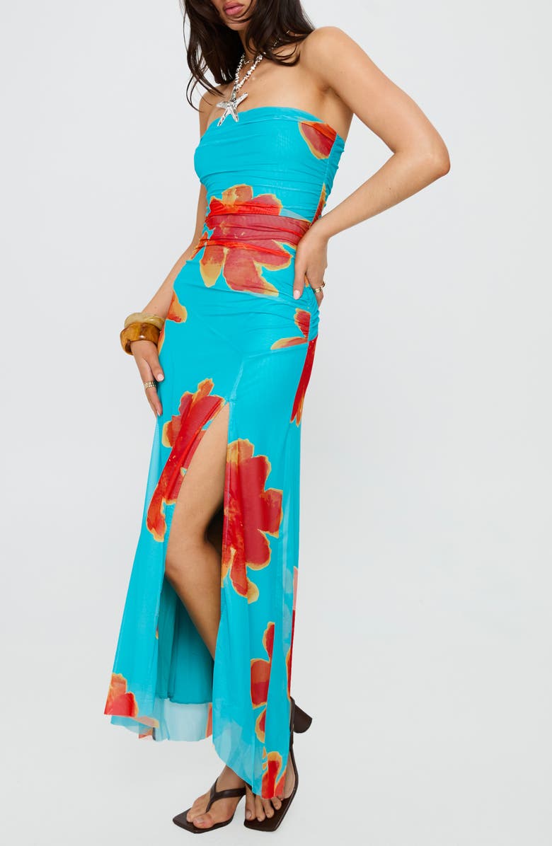 Princess Polly Katara Strapless Maxi Dress, Alternate, color, Blue / Orange Floral