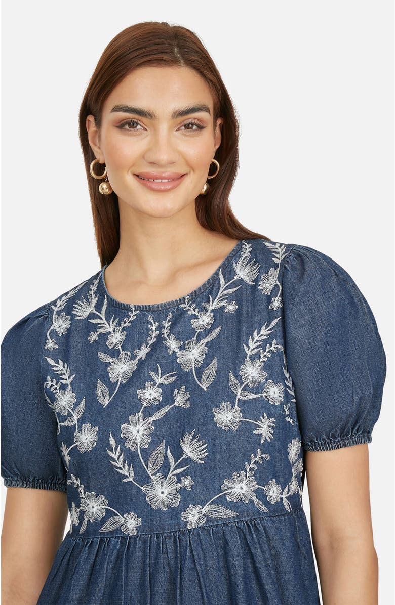 Yumi Floral Embroidered Puff Sleeve Dress, Alternate, color, Blue