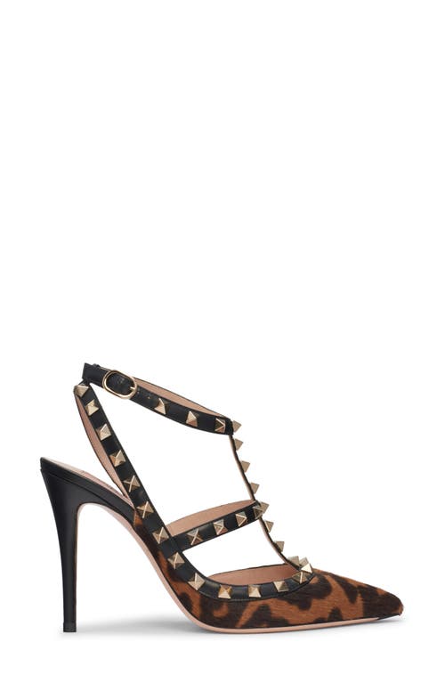 Valentino Garavani Rockstud Pumps With Straps In Pony-effect Calfskin 100mm Woman Animal Print 40.5 In Animal Print