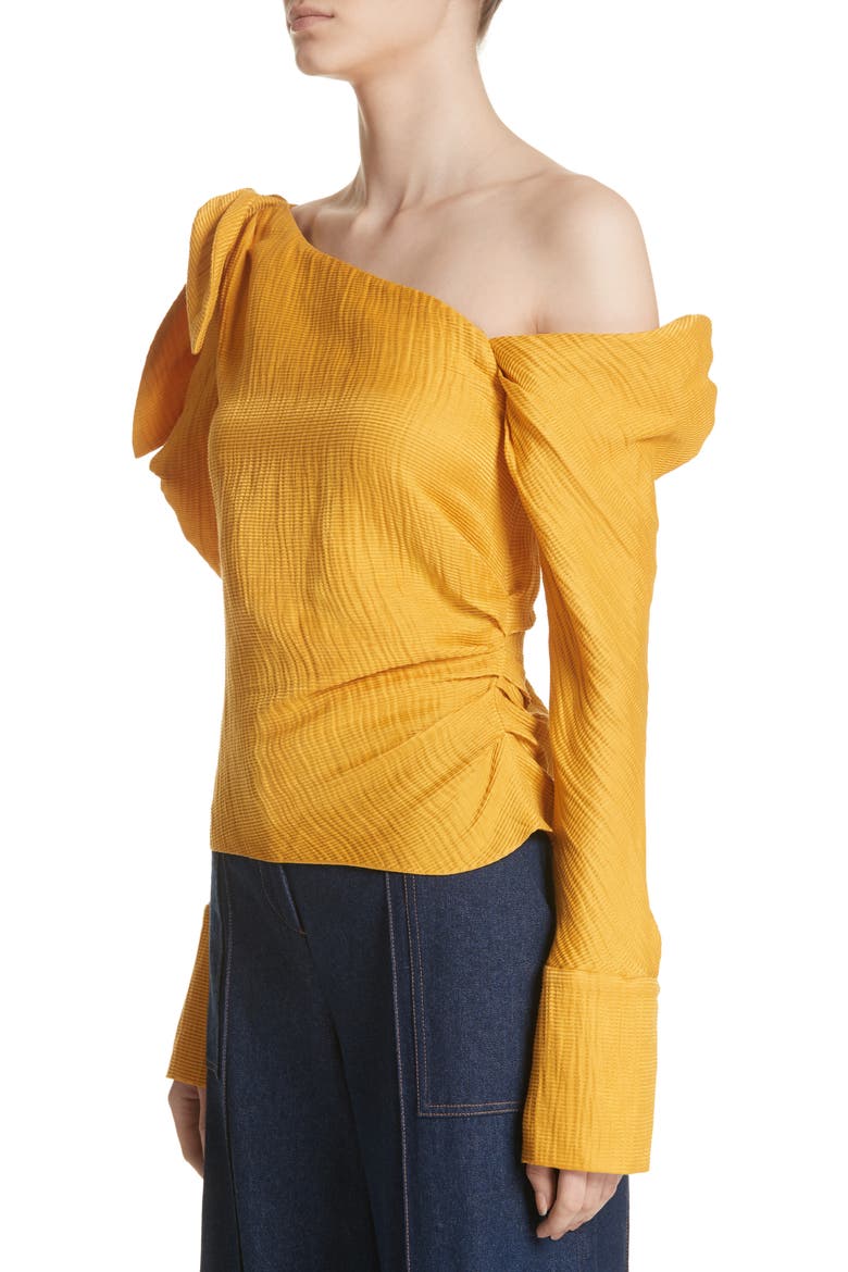 Phacelia Asymmetrical Silk & Linen Bow Sleeve Top, Alternate, color, MARIGOLD