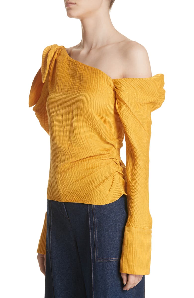 Hellessy Phacelia Asymmetrical Silk & Linen Bow Sleeve Top, Alternate, color, 