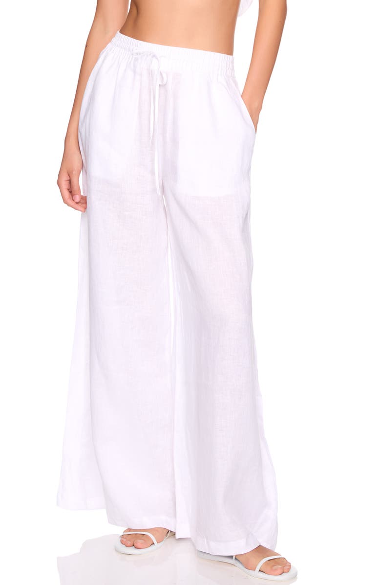 Susana Monaco Tie Waist Wide Leg Linen Pants, Main, color, Sugar