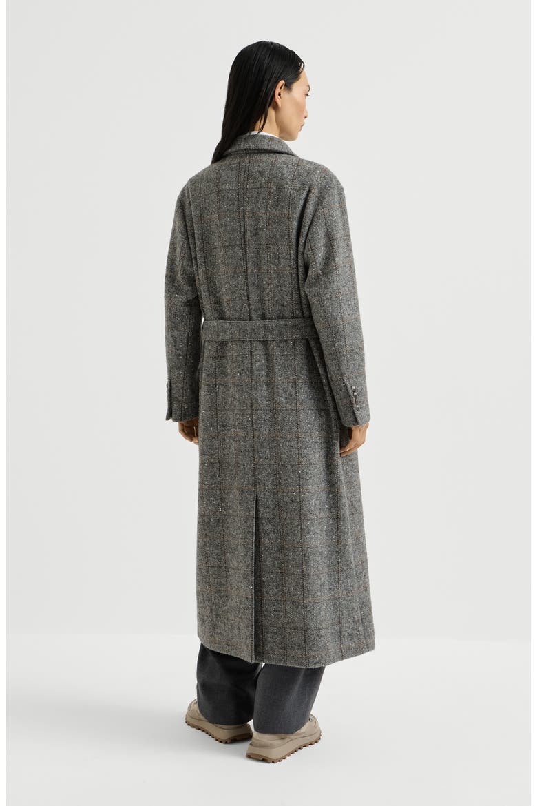 Techno alpaca check tweed coat with monili, Alternate, color, Dark Grey