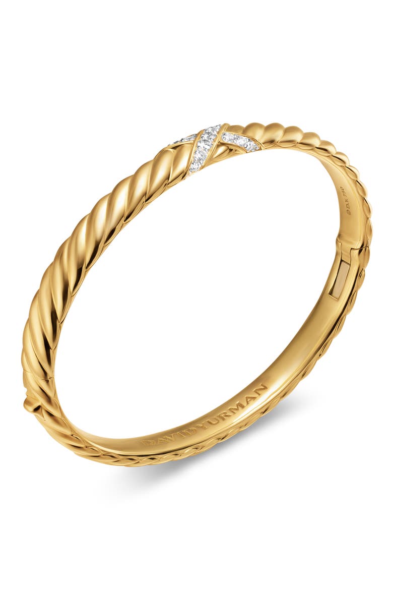 Sculpted Cable X-Center Station Cuff Bracelet in 18K Yellow Gold with Diamonds, Alternate, color, GOLD/ DIAMOND
